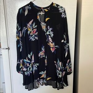 Free People Blue and Yellow Floral Long Sleeve Dress‎